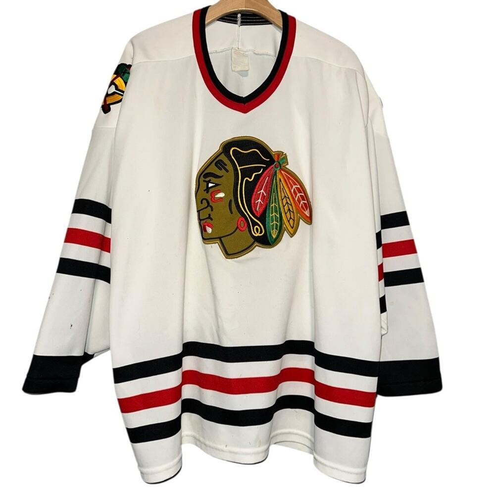 Vintage CCM Chicago Blackhawks Jersey Mens XL White Air Knit Maska 80s 90s USA